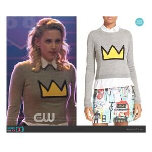 NWT Alice + Olivia AO X Baskiat Nikia Sweater Shirt Wool Knit Top Gray Crown